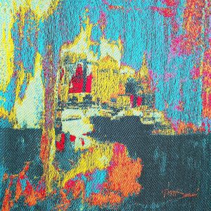 SHIP IN PORT-a woven tapestry-framed-30H X 30W