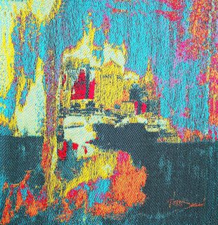 SHIP IN PORT-a woven tapestry-framed-30H X 30W